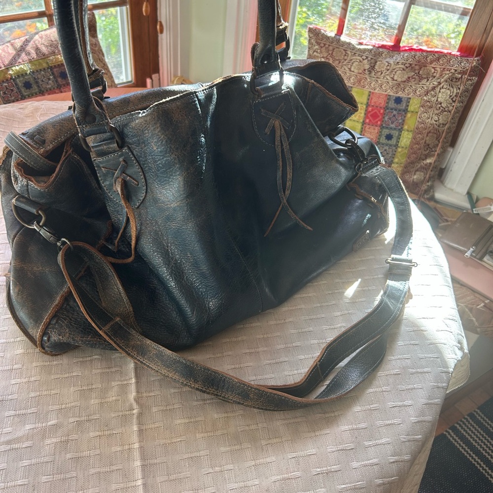 Vintage -Bed Stu Distressed Black and Brown Leather Shoulder Bag